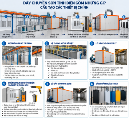Dây Chuyền Sơn Tĩnh Điện Gồm Những Gì Dây chuyền sơn tĩnh điện gồm những gì? Cấu tạo các thiết bị chính