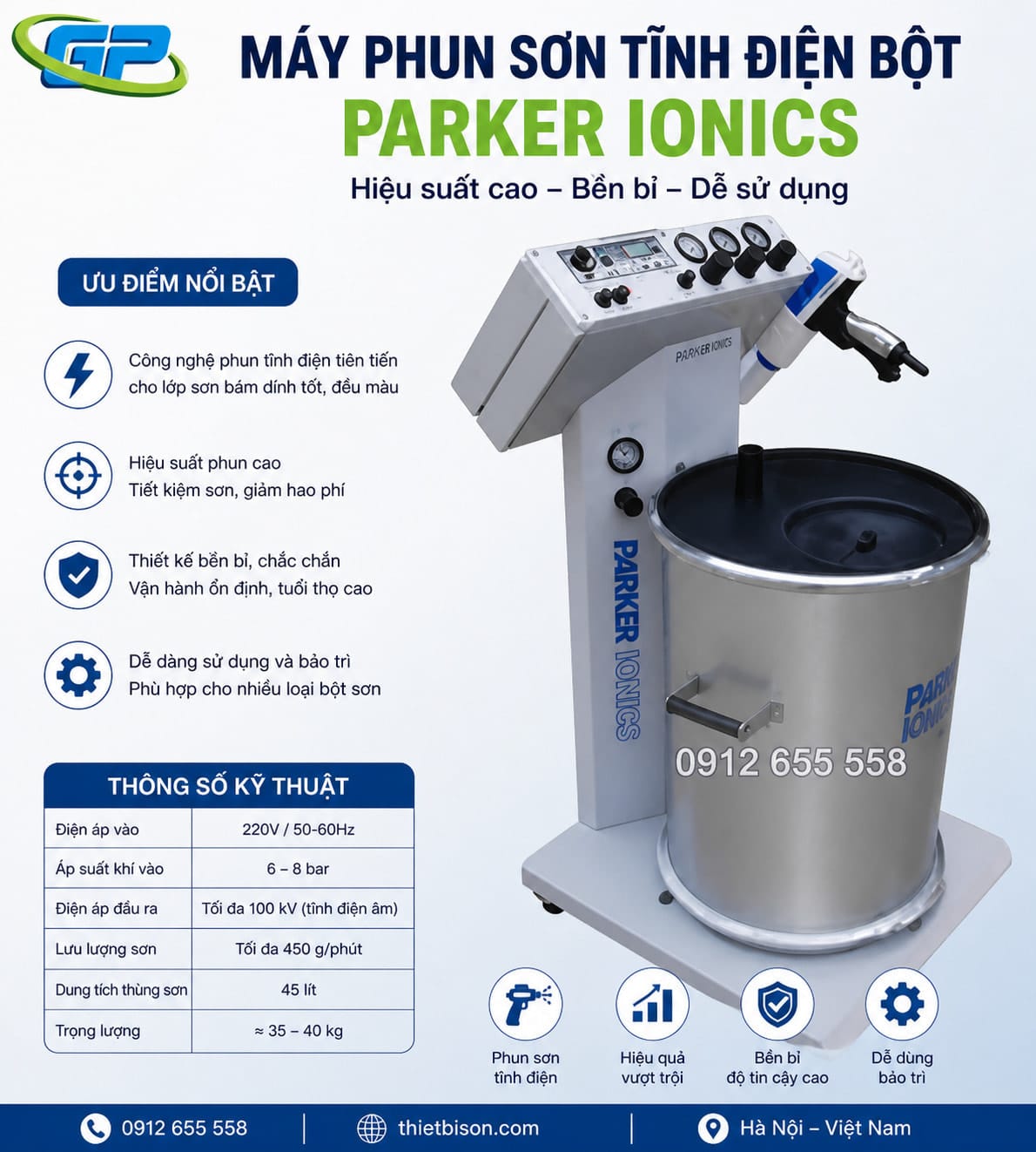 Súng sơn tĩnh điện Ionics Parker GX 8500 Súng sơn tĩnh điện Ionics Parker GX 8500 - Ảnh 4