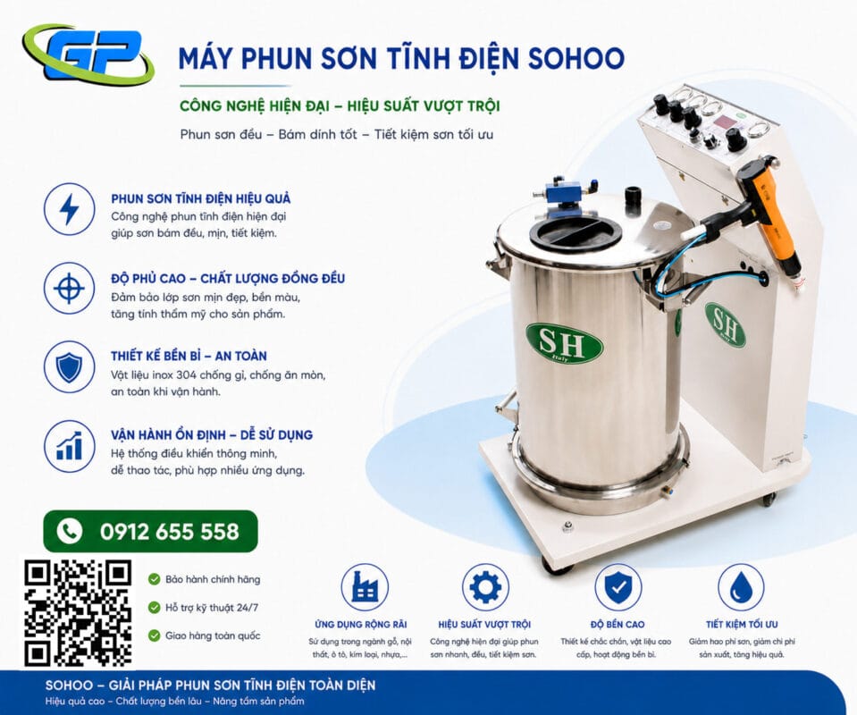 Máy phun sơn tĩnh điện cầm tay phù hợp ngành nào? Súng sơn tĩnh điện SOHOO là thiết bị chuyên dụng giúp tạo lớp sơn phủ mịn, đều và có độ bám dính cao trên bề mặt kim loại. Ứng dụng công nghệ tĩnh điện tiên tiến, sản phẩm giúp tiết kiệm sơn, giảm hao hụt và nâng cao hiệu quả sản xuất. Với thiết kế gọn nhẹ, dễ sử dụng và độ bền cao, súng sơn SOHOO phù hợp cho nhiều lĩnh vực như cơ khí, nội thất và gia công công nghiệp.