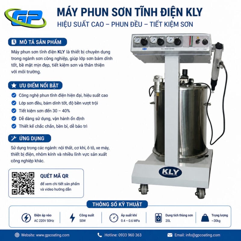 Súng phun sơn tĩnh điện KLY 8002 Máy phun sơn tĩnh điện KLY -8002 cho khả năng phun đều, tiết kiệm sơn tối ưu, vận hành ổn định, phù hợp cho nhiều ngành công nghiệp.