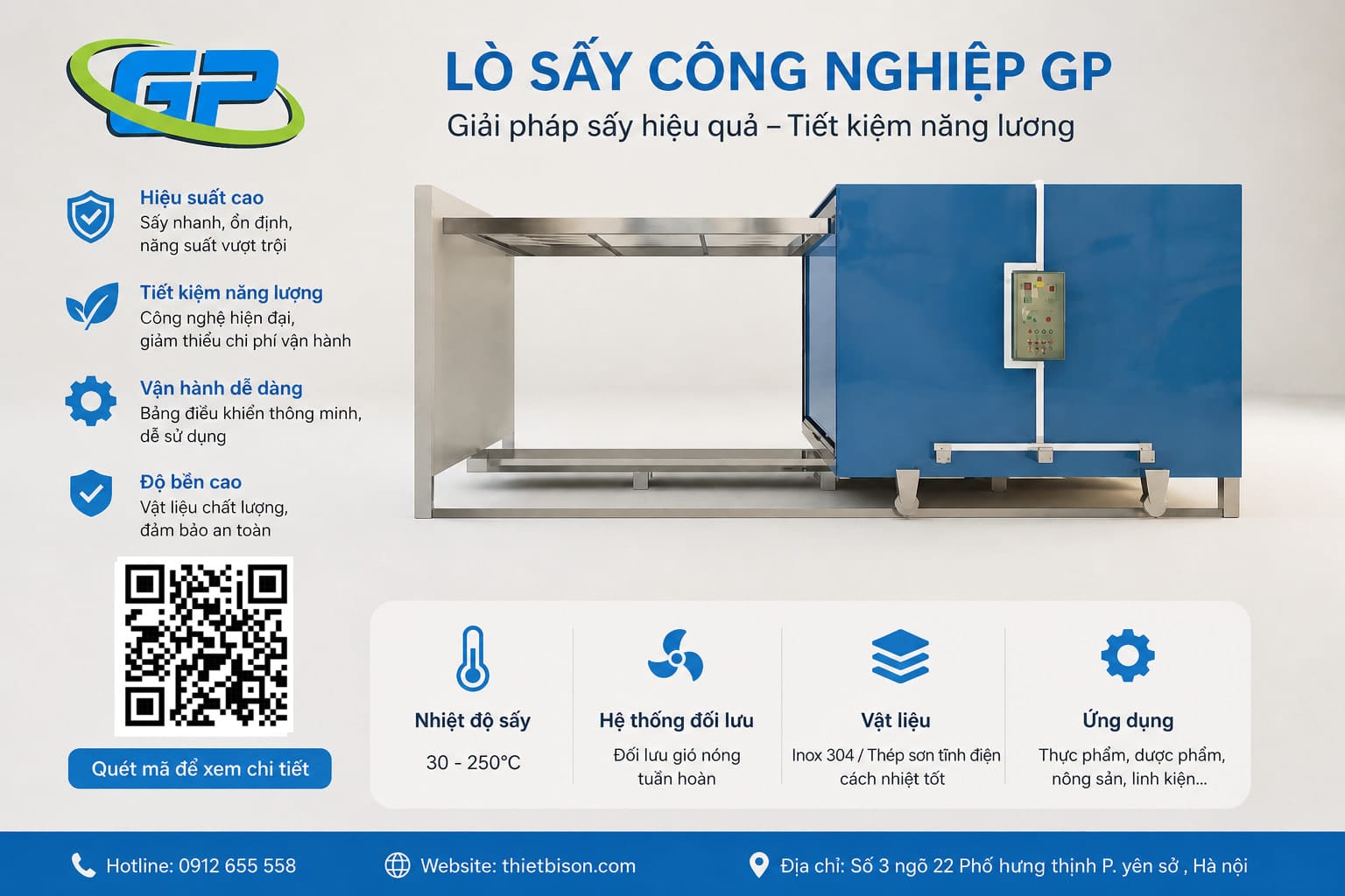 Dây Chuyền Sơn Tĩnh Điện Bán Tự Động: Hiệu Quả, Giá Rẻ, 2025 Khám phá lò sấy công nghiệp GP với công nghệ đối lưu khí nóng hiện đại, dải nhiệt 30–250°C. Giải pháp sấy nhanh, tiết kiệm điện năng, phù hợp nhiều ngành sản xuất.