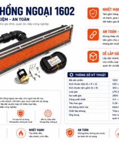 Bếp Gas Hồng Ngoại 1602 Bếp gas hồng ngoại 1602a nhiệt mạnh, tiết kiệm gas, phù hợp lò sấy sơn tĩnh điện, lò nướng công nghiệp, máy rang cà phê và sấy nông sản