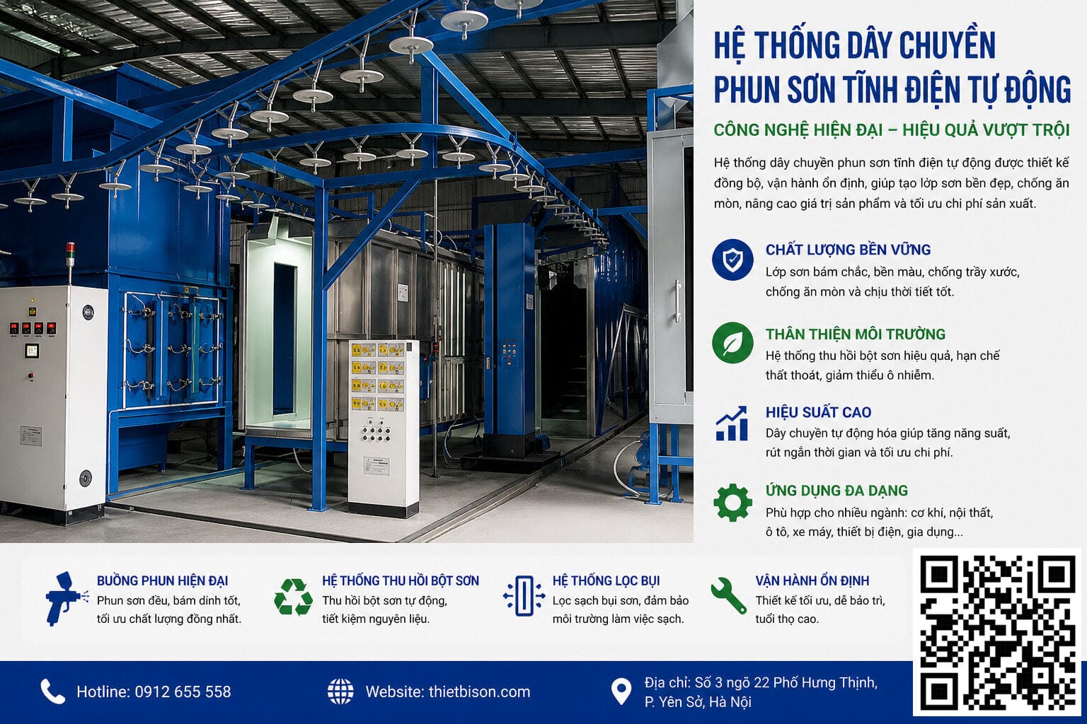 Dây chuyền phun sơn tĩnh điện tự động số 1 Hệ Thống Dây Chuyền Phun Sơn Tĩnh Điện Tự Động Hiện Đại