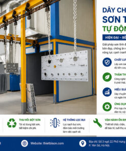 Dây chuyền sơn tĩnh điện tự động hiện đại giúp tạo lớp sơn bền đẹp, chống ăn mòn, tiết kiệm chi phí và tối ưu sản xuất. Hệ thống vận hành ổn định, phù hợp cho cơ khí, điện tử, nội thất, ô tô và nhiều ngành công nghiệp khác.
