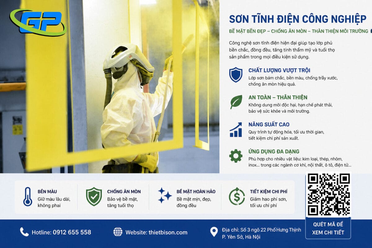 Máy phun sơn tĩnh điện cầm tay phù hợp ngành nào? ông nghệ sơn tĩnh điện hiện đại giúp lớp phủ bền chắc, chống ăn mòn và thân thiện môi trường. Giải pháp tối ưu chi phí, nâng cao chất lượng sản phẩm cho doanh nghiệp.
