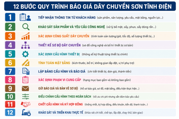 12 Bước Quy Trình Báo Giá Dây Chuyền Sơn Tĩnh Điện 12 Bước Quy Trình Báo Giá Dây Chuyền Sơn Tĩnh Điện